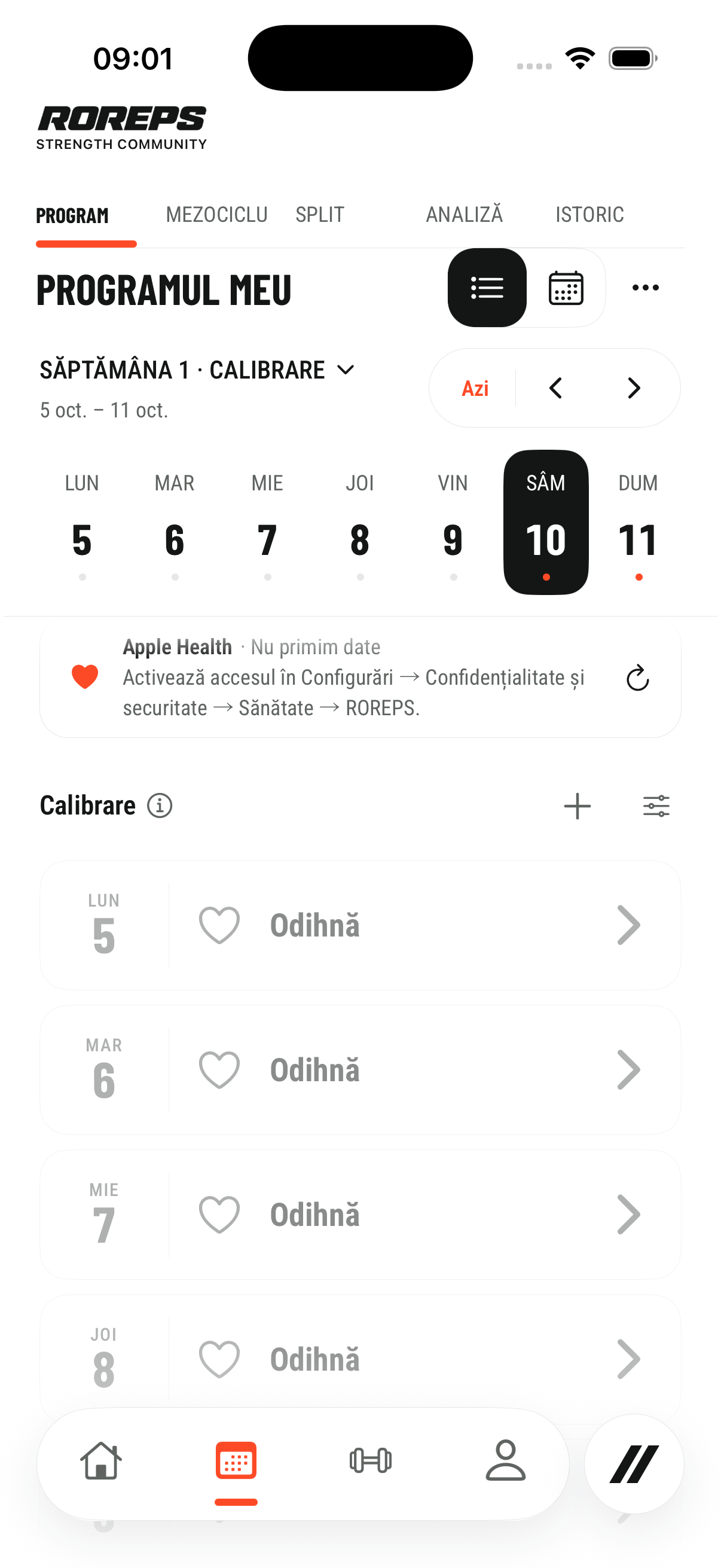 ROREPS: programul săptămânal și calendarul antrenamentelor